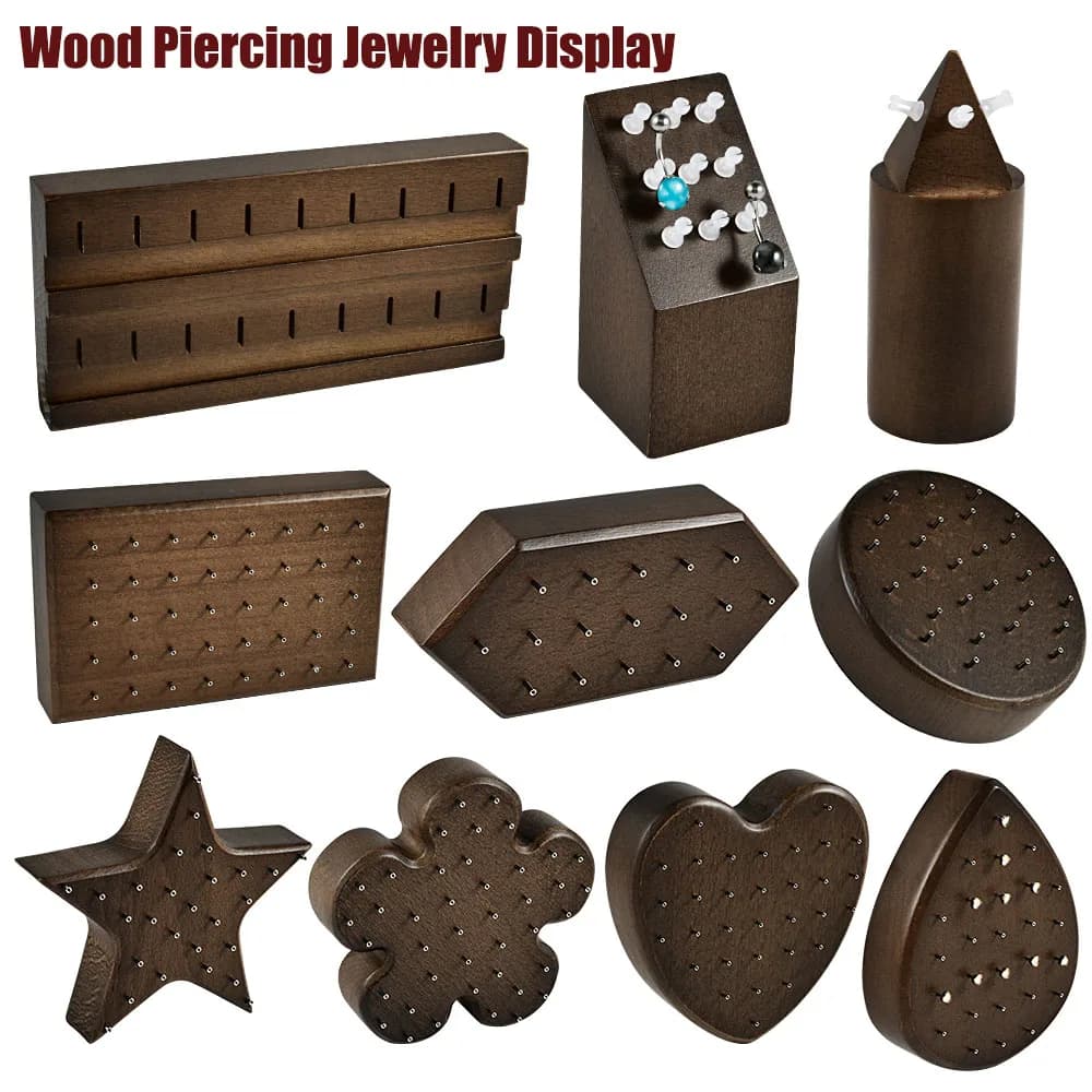 1PC esposizione di gioielli per piercing in legno fiore a forma di cuore custodie supporto orecchino pancia labbro lingua gioielli penetranti per il