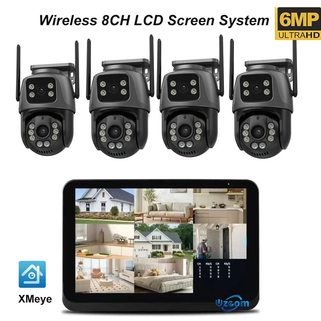 Kit di Telecamere di Sicurezza Wireless 8CH 4K NVR con Rilevamento Umano AI, PTZ 6MP per Esterni, Visione Notturna WiFi, Sistema di Sorveglianza CCTV