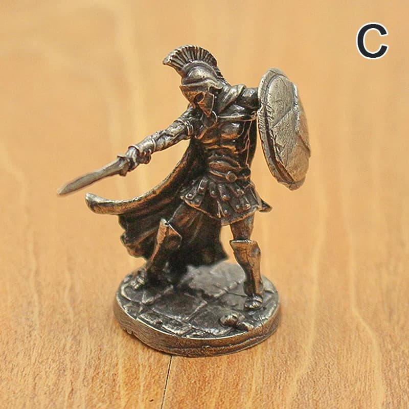 Statuette in Ottone Bianco Antico di Cavalieri Spartani Romani, Miniature di Soldati Vintage, Modellini da Collezione, Ornamento da Scrivania, Regalo