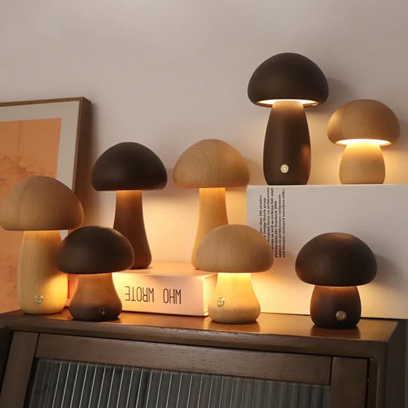 INS LED Night Light con interruttore tattile lampada da comodino a fungo carino in legno per camera da letto camera dei bambini lampade da notte per