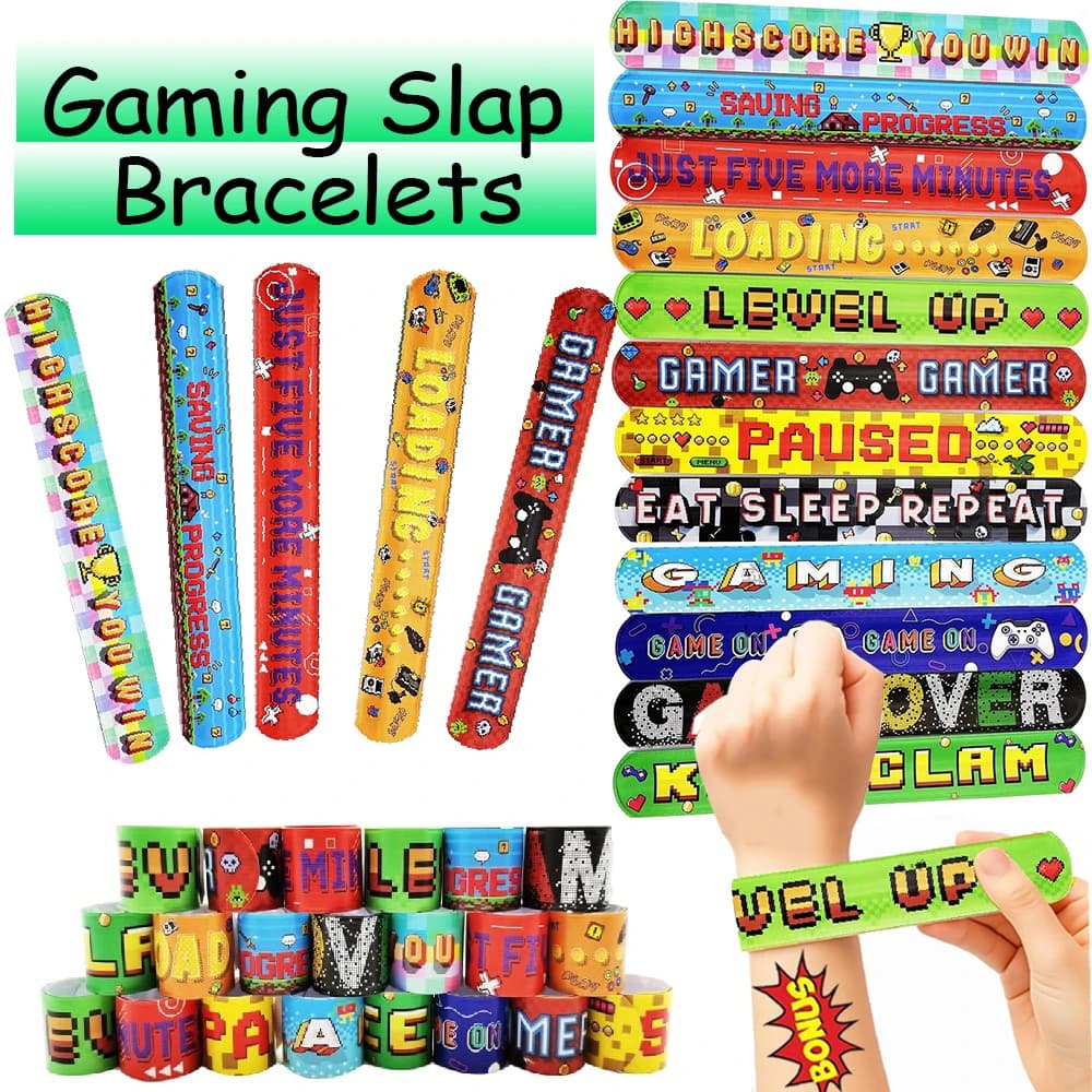 12/120 Pezzi Braccialetti a Scatto per Videogiochi, Regali a Tema Game On, Decorazioni per Feste, Braccialetti Level Up, Gadget per Feste di