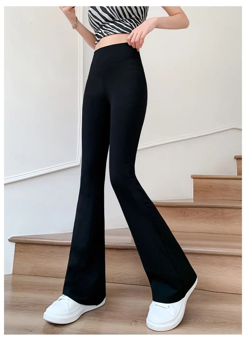 Pantaloni a Zampa d'Elefante da Donna, Vita Alta, Aderenti, Tinta Unita, Sexy, Stile Streetwear, Elasticizzati, Modellanti