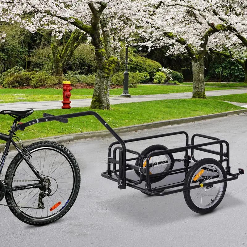 Rimorchio pieghevole per bicicletta in acciaio 70L 155x71,5x77cm portata 40kg nero spedizione locale