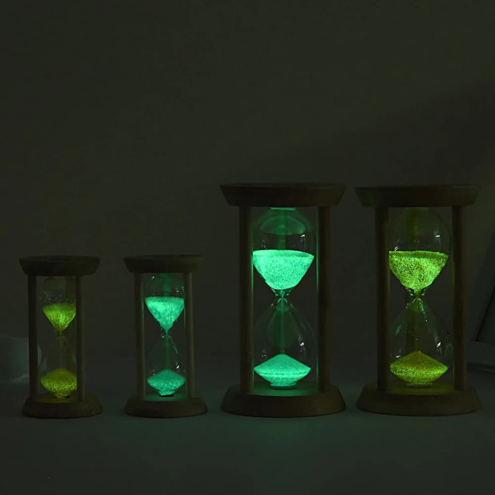 1pc Clessidra Fluorescente di Bambù 1/3/5/10/15/30 Minuti Vetro Trasparente Luminoso Sabbia Timer Nessuna Elettricità Richiisa Creativo