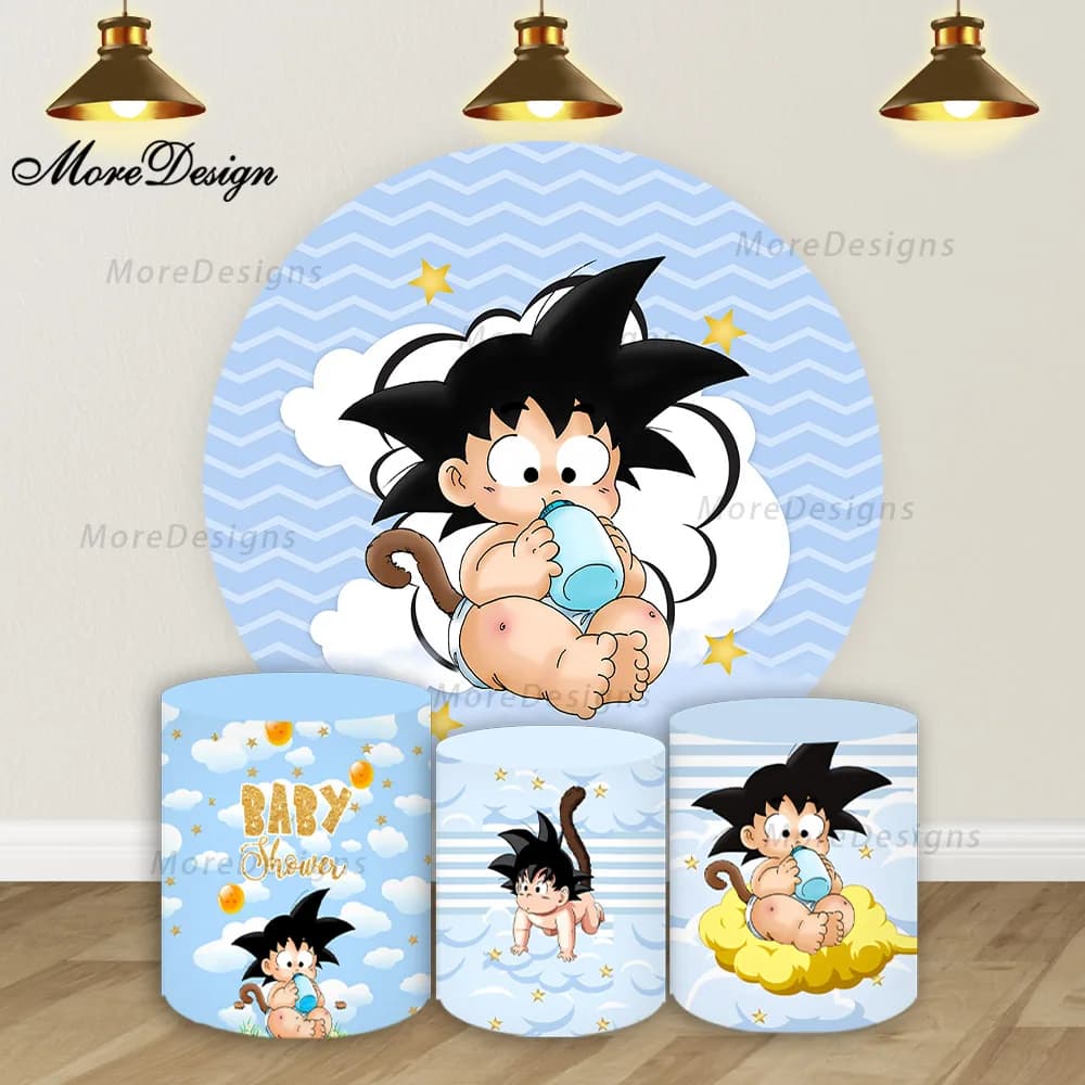 Bandai Baby Goku Sfondo rotondo Tema Dragon Ball Festa di compleanno per bambini Copertine circolari Copertine per bombole per baby shower Sfondo