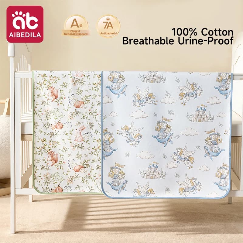 AIBEDILA Tappetino Assorbente Impermeabile Lavabile in Cotone 100% per Neonati, Bambini, Donne e Uomini, Misura Grande 150x100cm, per Uso Notturno e