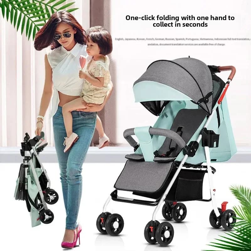 Passeggino Passeggino leggero pieghevole può sedersi e sdraiarsi Bambini Neonati Bambini Passeggini a quattro ruote Collezione con un clic