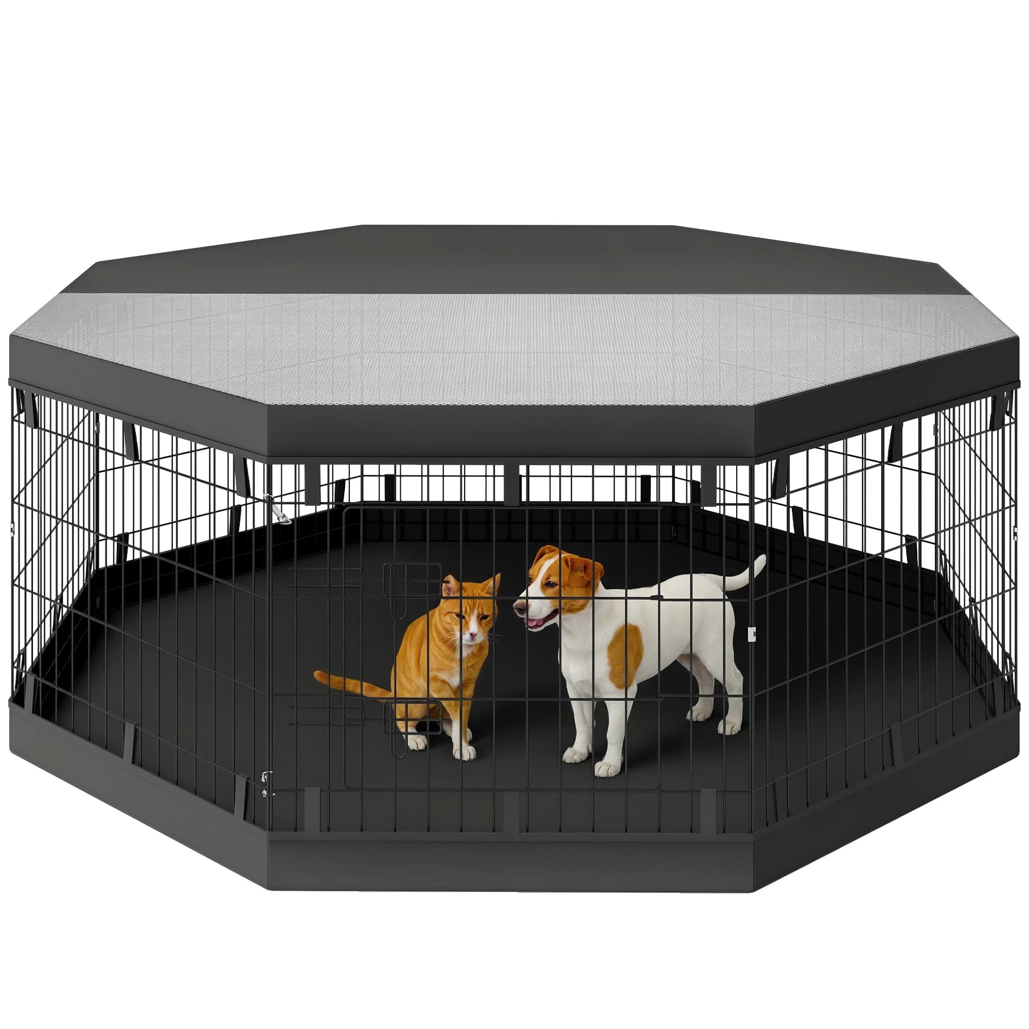 Recinto per cani PawHut, box interno, 8 pannelli pieghevoli, con porta, coperta superiore, acciaio, 61x61 cm, Nero