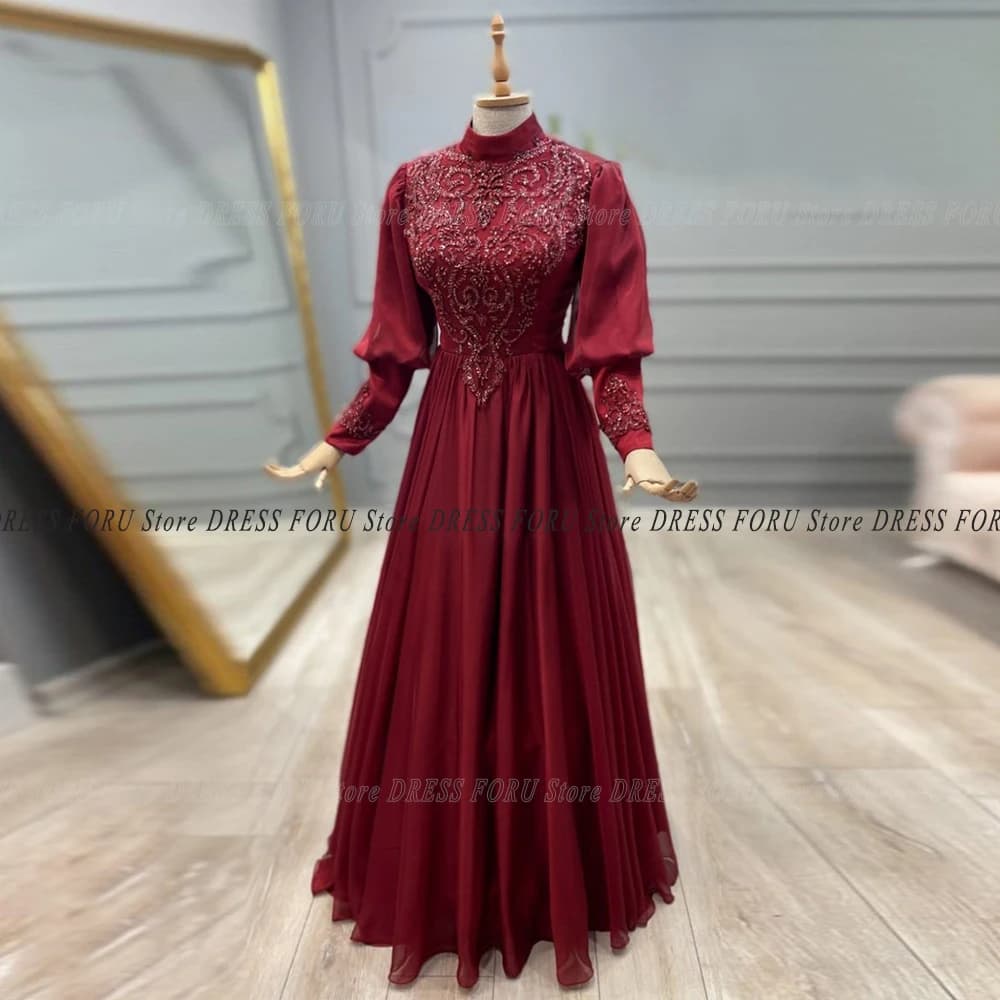 Abito da sera in chiffon bordeaux personalizzato Dubai musulmano lunghezza pavimento paillettes applique formale festa di nozze ospite Vestido De