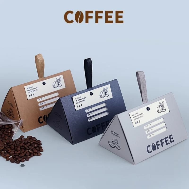 Scatole piramidali a tema caffè da 12/20 pezzi con sacchetti regalo in carta con manico per piccoli regali, eventi aziendali e esposizione al