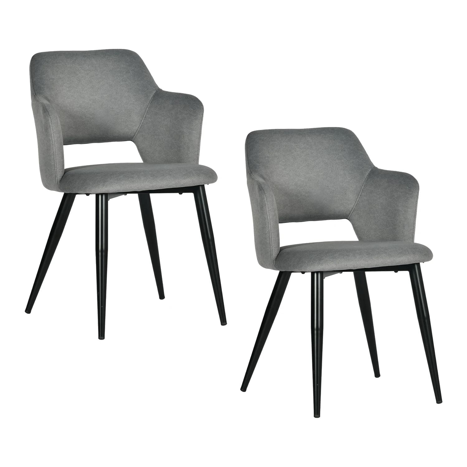 Set di 2 sedie da pranzo imbottite - sedie in tessuto con braccioli, struttura a croce in metallo - sedute moderne per sala da pranzo e caffè grigio