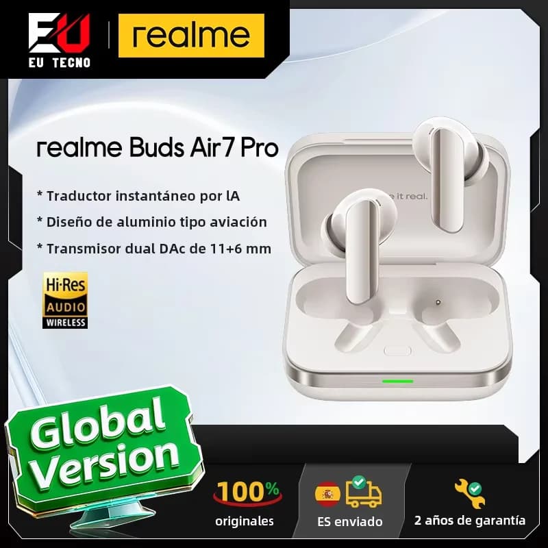 Versione globale realme Buds Air 7 Pro Auricolare 53dB Cancellazione del rumore in tempo reale 11 + 6mm Driver Dual-DAC Al Traduttore live