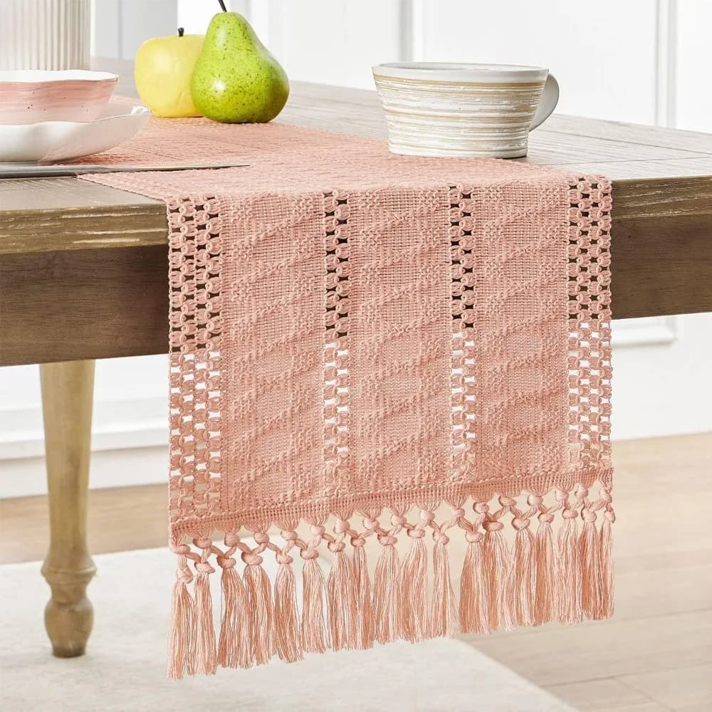 Runner da Tavola in Stile Americano Boho, Tinta Unita, Rettangolare, per Festival, Copritavolo Rustico con Nappe, per Matrimoni