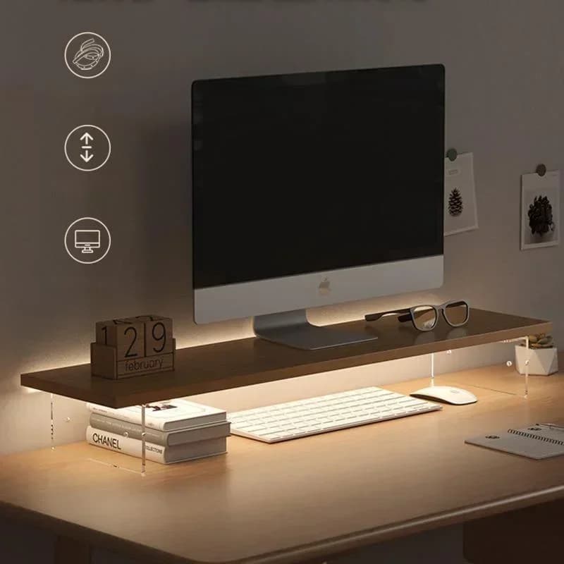 Monitor per computer Tavolo basso Schermo desktop da ufficio Altezza ripiano Sistema di archiviazione per computer da ufficio sospeso in acrilico
