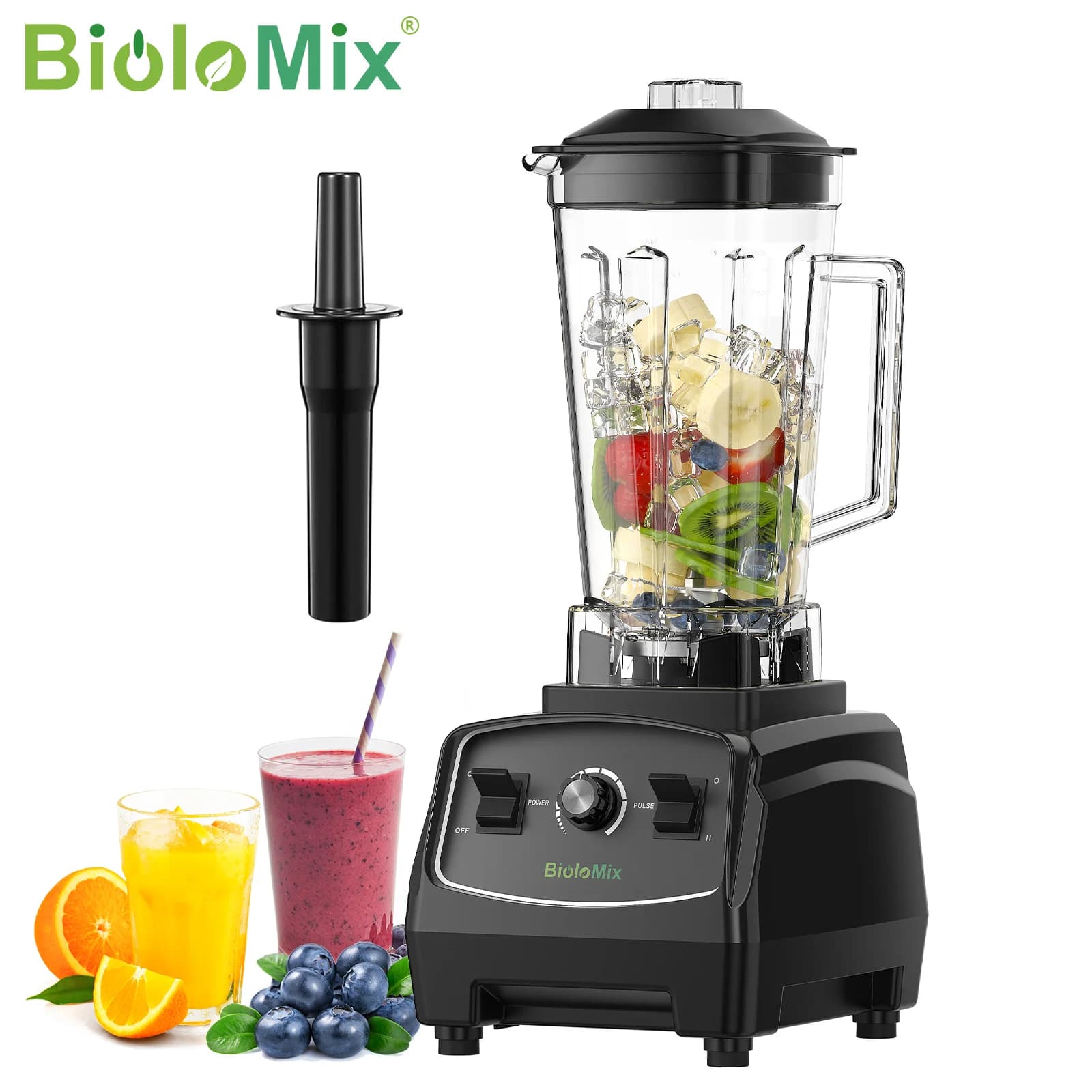 Biolomix 2200W 2L Frullatore Professionale per Casa e Uso Commerciale Senza BPA, Mixer per Alimenti, Estrattore di Succo, Processore per Frutta e