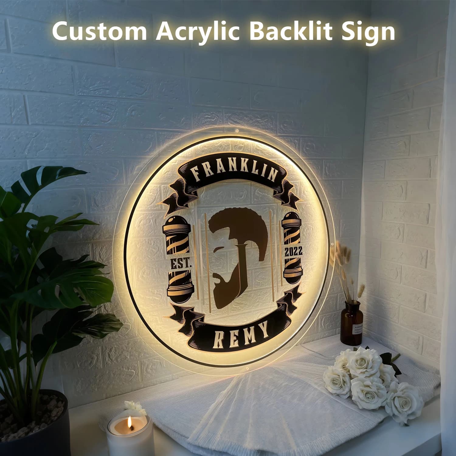 Personalizzato personalizzato cerchio acrilico logo aziendale cartello parrucchiere bar caffetteria cartello di benvenuto cartello rotondo porta