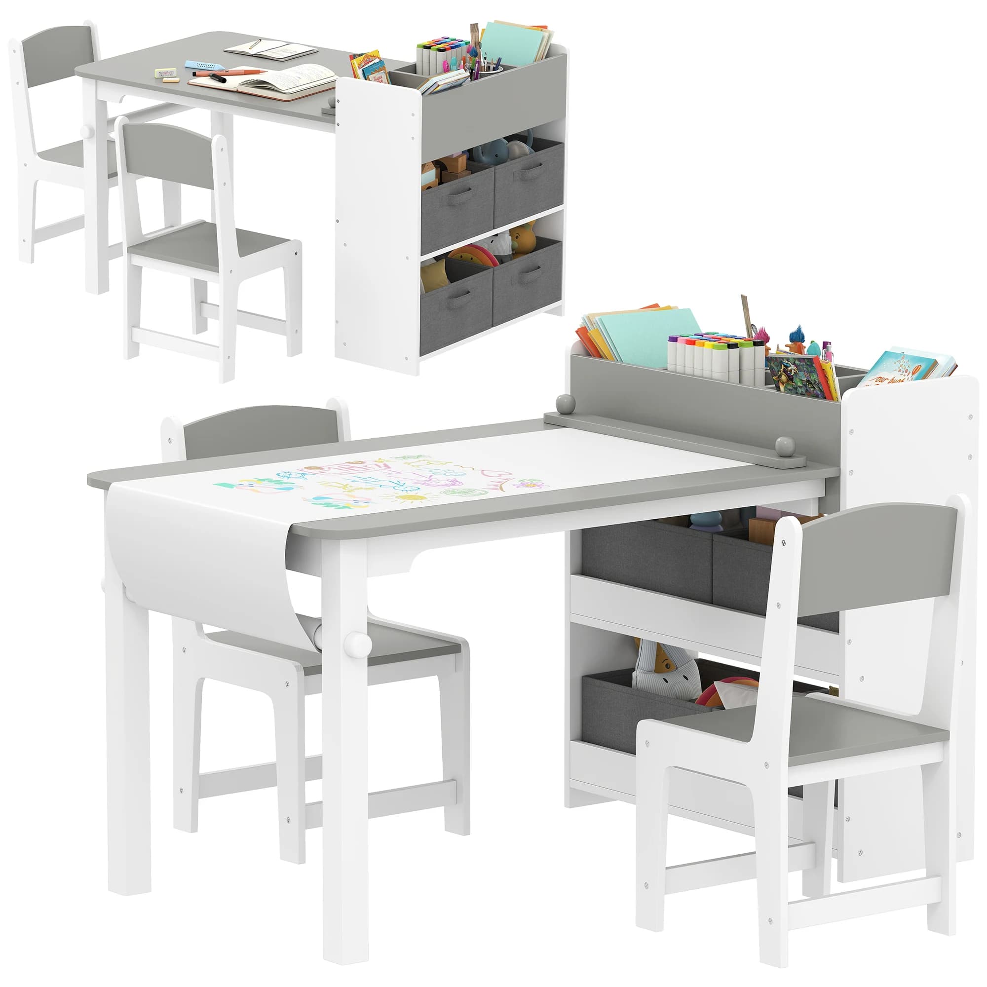 Tavolo per bambini AIYAPLAY con sedia, set tavolo e 2 sedie per bambini per disegnare, giocare, studiare con rotolo di carta