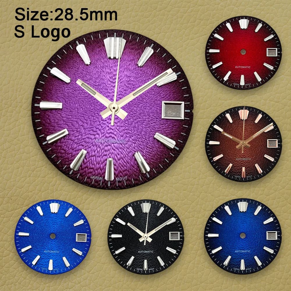 Quadrante di Alta Qualità 28.5mm con Logo S Sfumato Viola Compatibile con Movimento NH35/NH36/4R/7S Senza Luminosità Accessori per Modifica Orologi