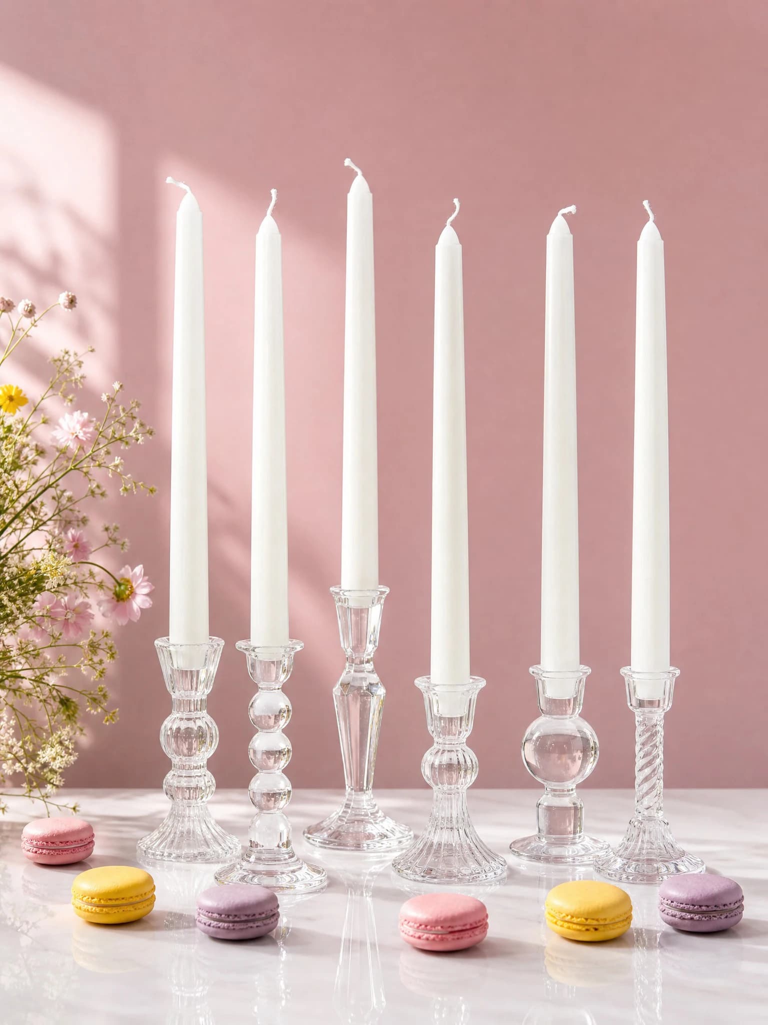 Set di 6 Candele Profumate Lunghe Bianche, Senza Fumo Nero, Durata di 5 Ore, Adatte per Matrimoni e Decorazioni Domestiche