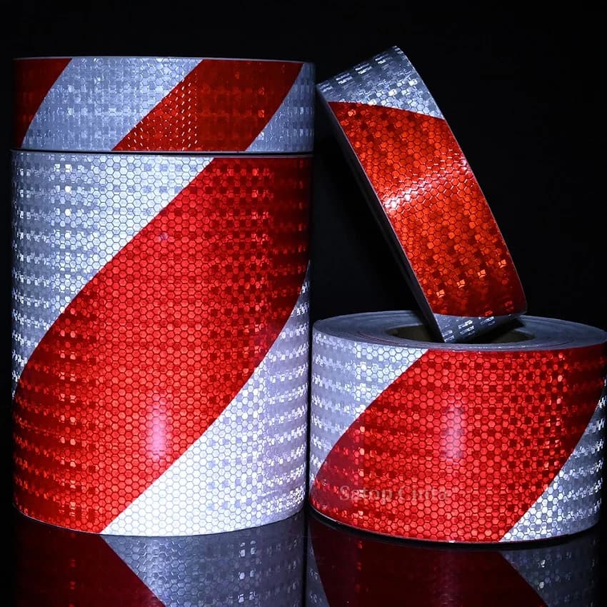 5 cm/10 cm/15 cm/20 cm * 5 M Nastro adesivo riflettente Sarga sinistra o destra Strisce bianche-rosse Riflettori di sicurezza impermeabili Adesivo per