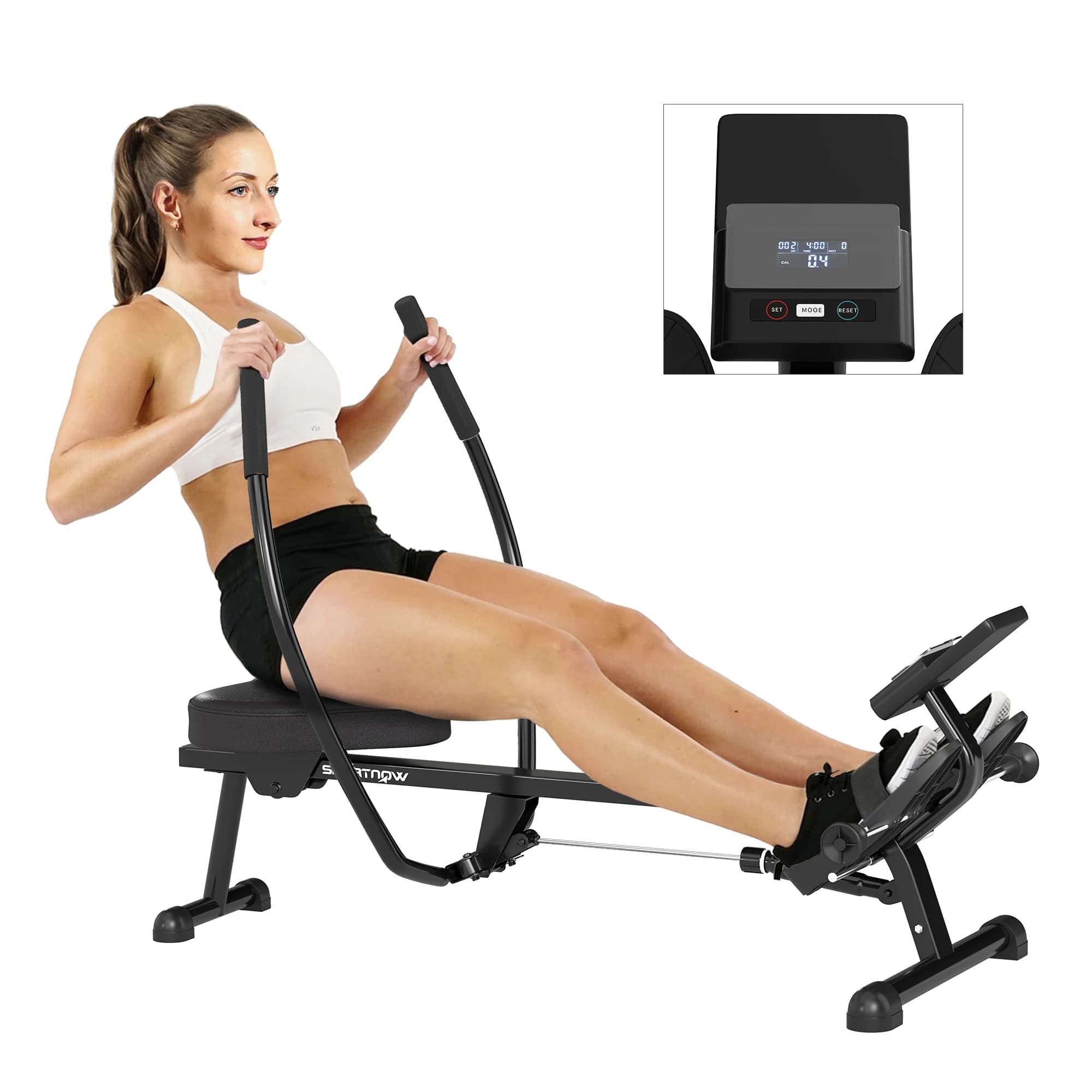 SPORTNOW Vogatore idraulico a 12 livelli di resistenza con schermo LCD e pedali antiscivolo, capacità massima 130 kg, allenamento cardio domestico,