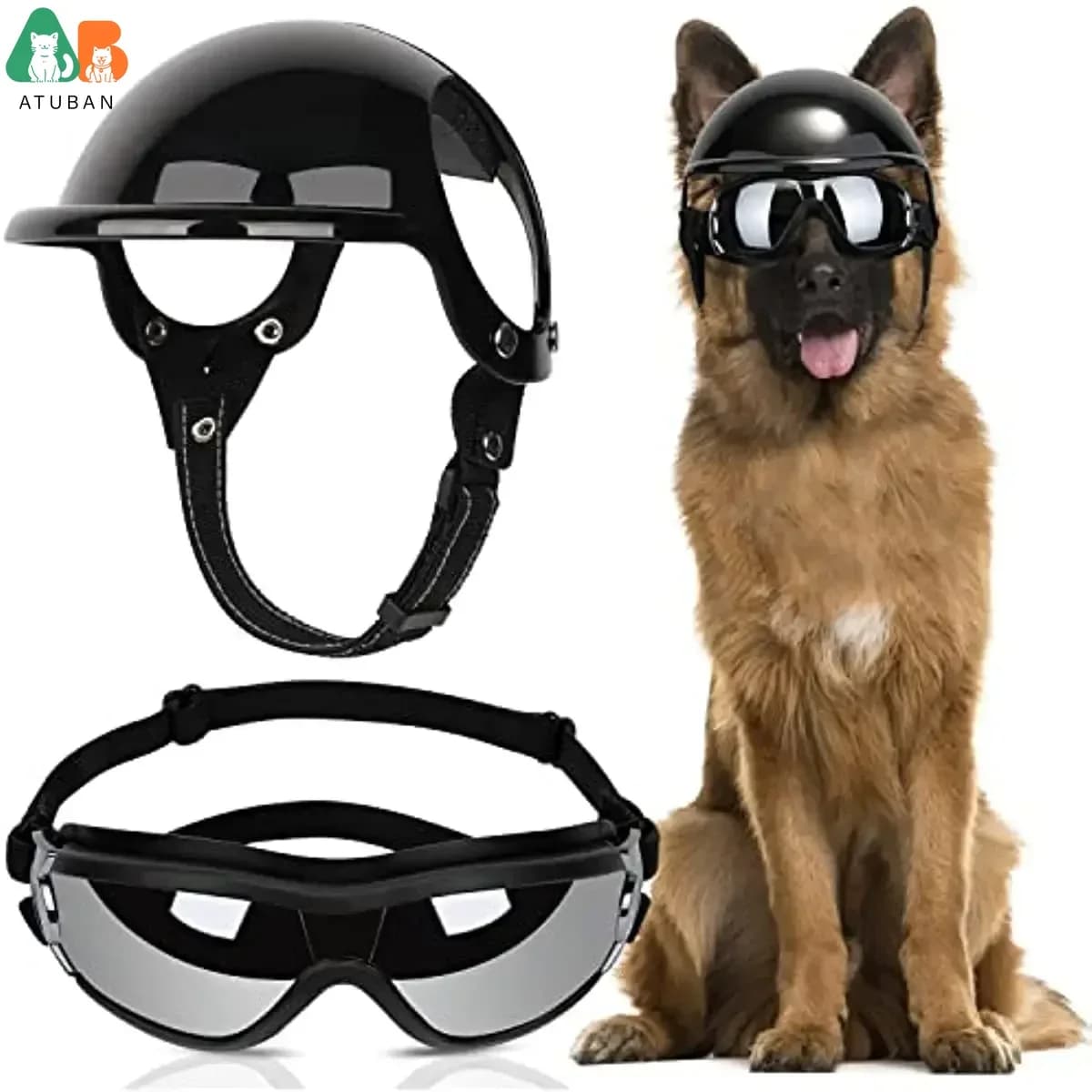 ATUBAN Casco e occhiali per cani-Protezione UV Occhiali da sole per cani Occhiali per cani Cappello per animali Caschi da moto Protezione per la guida