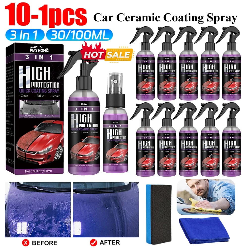 3 In 1 Spray per rivestimento ceramico rapido ad alta protezione potente Auto Nano Spray per lucidatura a cera per Auto Spray antigraffio prodotti per