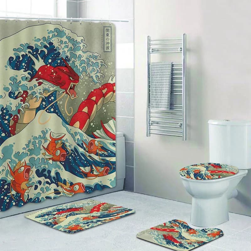 The Great Wave off Kanto Kanagawa Anime giapponesi tende da bagno Set tenda da doccia per wc tappetino da bagno tappeti tappeto decorazioni per la