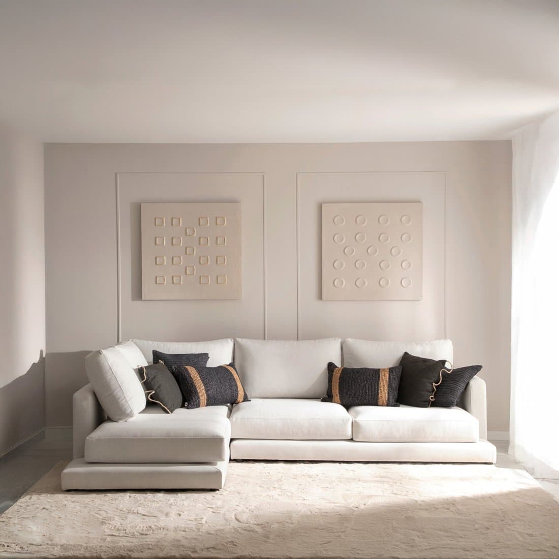 Divano chaise longue a sinistra da 3 posti beige Varyag