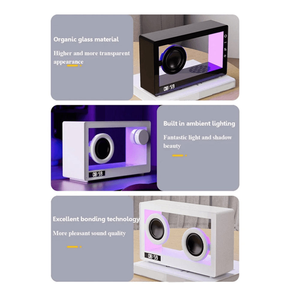 Orologio Portatile con Altoparlante Bluetooth Retrò, Soundbar Trasparente HiFi Wireless Luce RGB, Lettore Musicale Audio Scheda TF A F