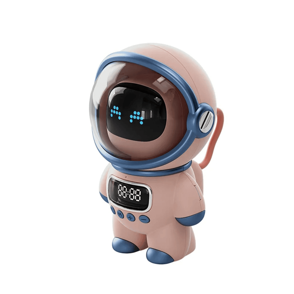 Altoparlante Bluetooth Smart Astronauta Stereo Portatile Ai Audio Interattivo con Supporto Sveglia TF/FM Orologio da Tavolo Rosa