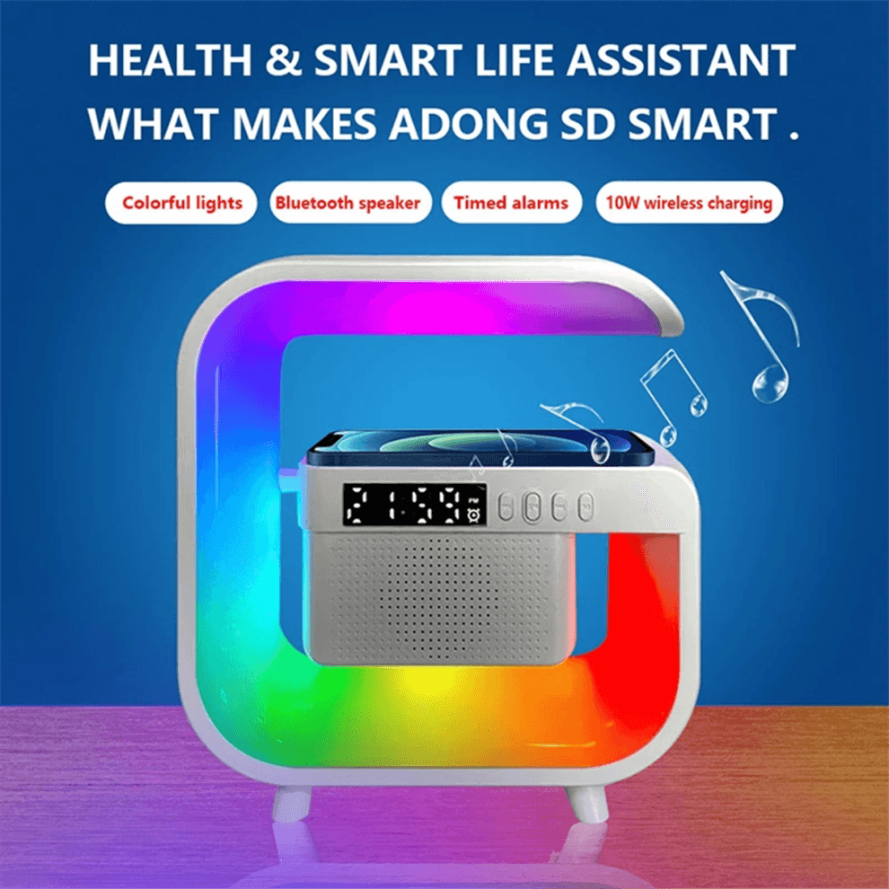 Supporto per Caricabatterie Wireless Altoparlante Bluetooth 5.0 Multifunzione FM TF RGB Luce Notturna Stazione di Ricarica Rapida Smartphone-A