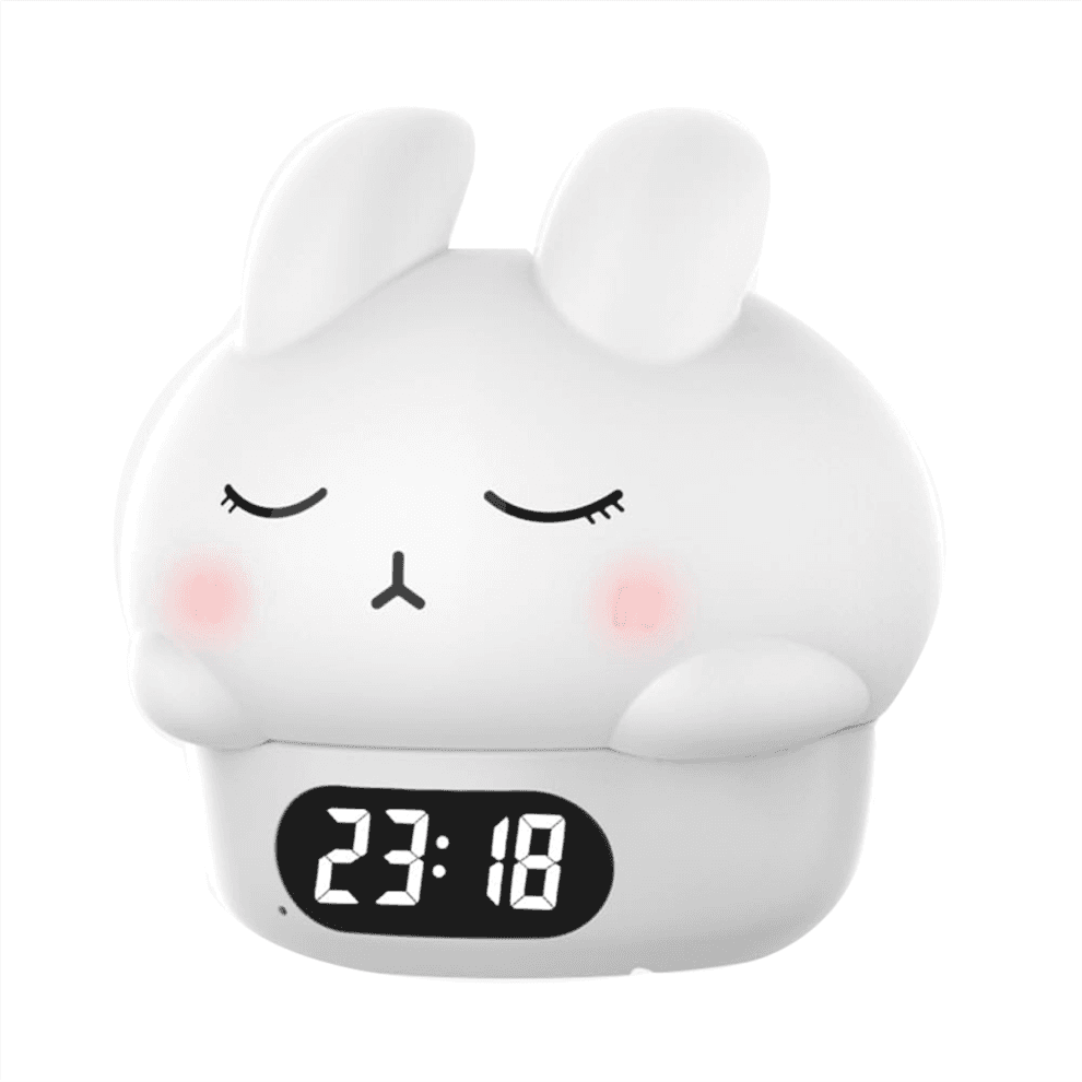 Sveglia luminosa, per camere da letto per adulti e bambini, con funzione snooze e porta di ricarica USB, doppio allarme a forma di coniglio