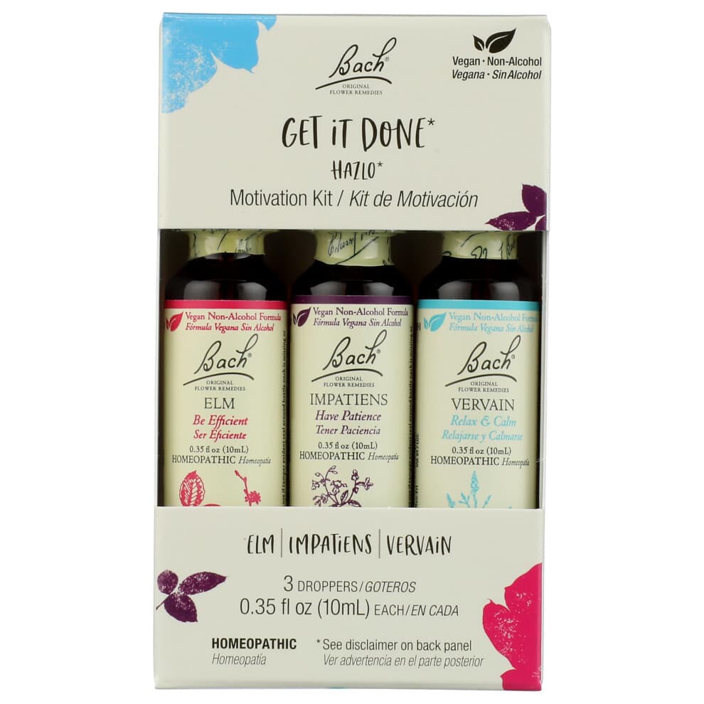 Bach Original Flower Remedies - Get It Done Trio Kit - Per motivazione (formula non alcolica) - Essenza floreale omeopatica naturale - vegano - 3 x 1