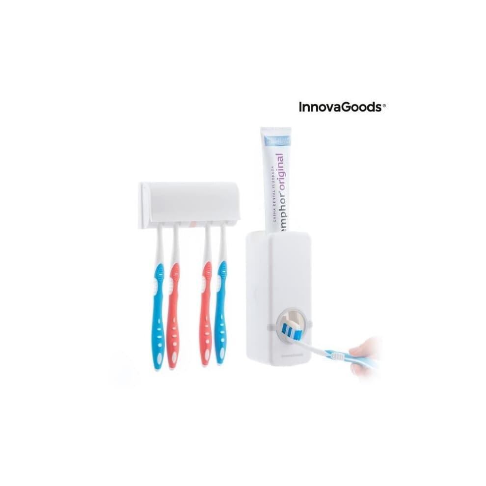 DISTRIBUTORE DI DENTIFRICIO CON PORTA SPazzolino DENTALE DISEETH INNOVAGOODS