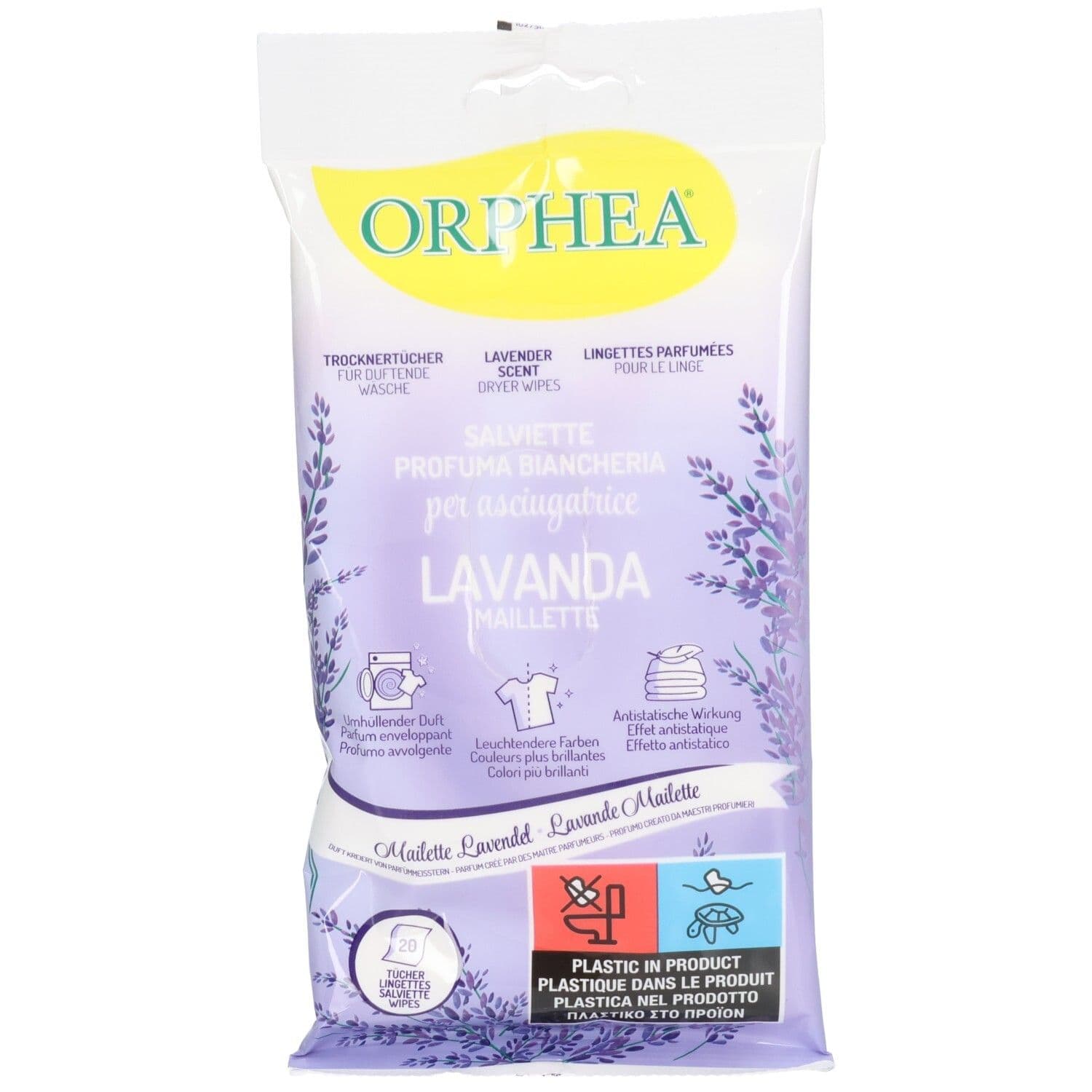 Orphea, Salviette per Asciugatrice, Profumo Lavanda, Lunga Durata, 20 