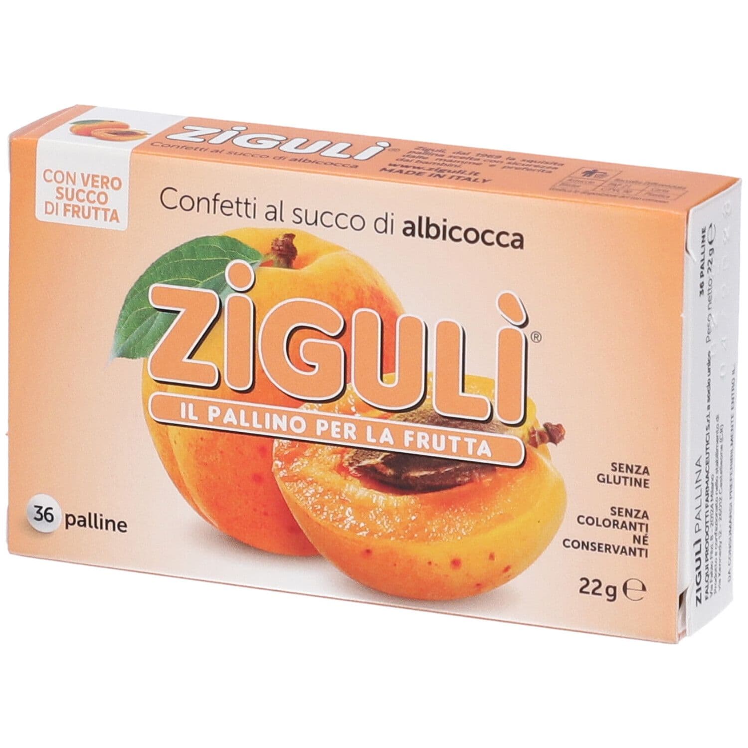 Ziguli Albicocca 36 Palline 22 G 36 pz Caramelle