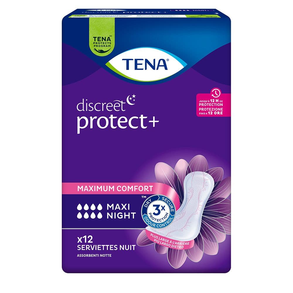 TENA Discreet Protect+ Maxi Night, assorbente per uso notturno 12 pz A