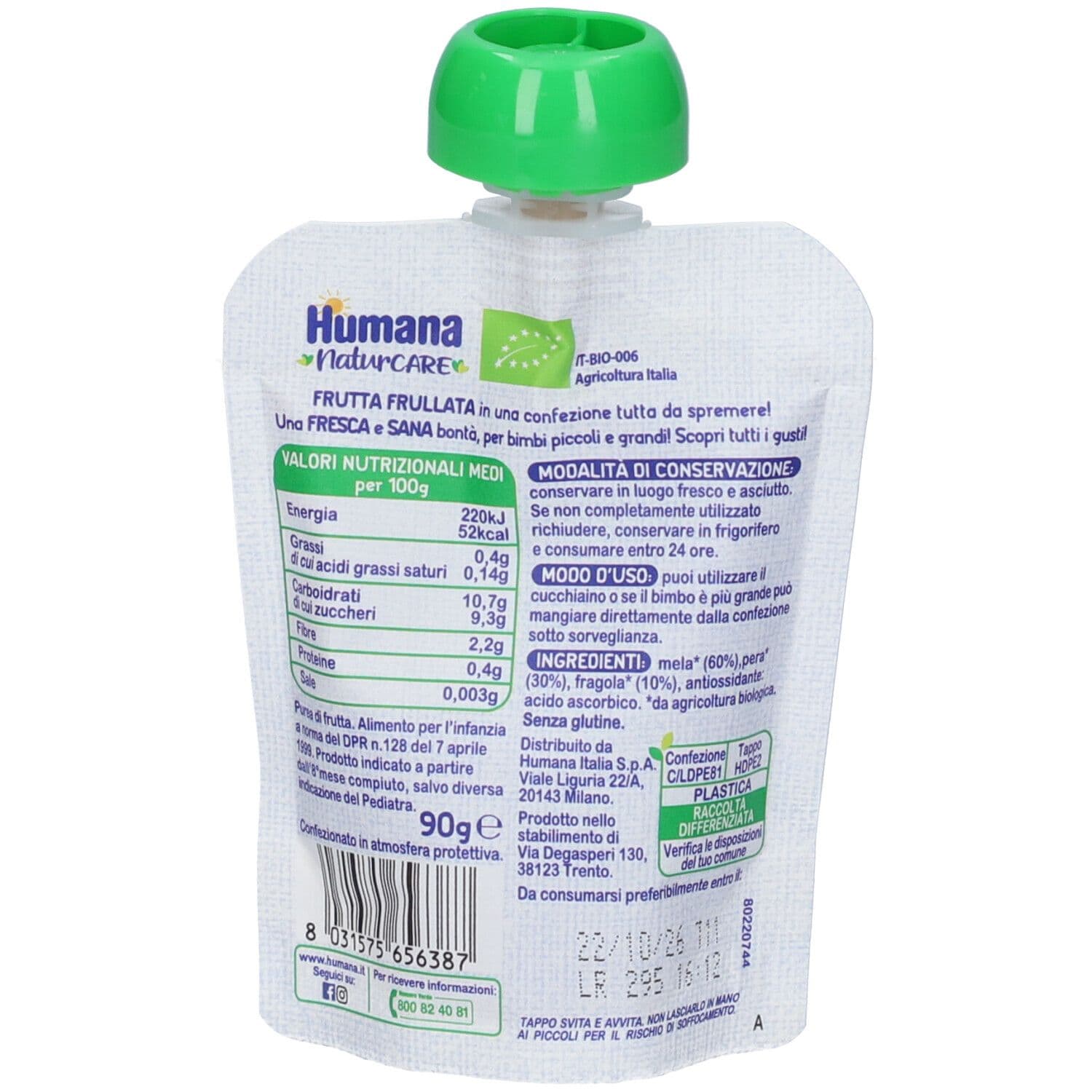 Humana Naturcare Frullyfrutta Biologico Mela Pera e Fragola 90 g Snack view 2