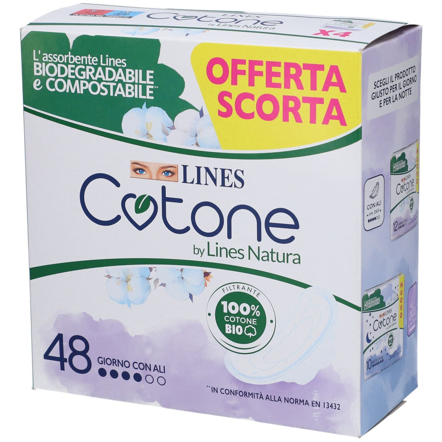 Lines Cotone Assorbenti Giorno con Ali Pacco Scorta 48 pz Assorbenti