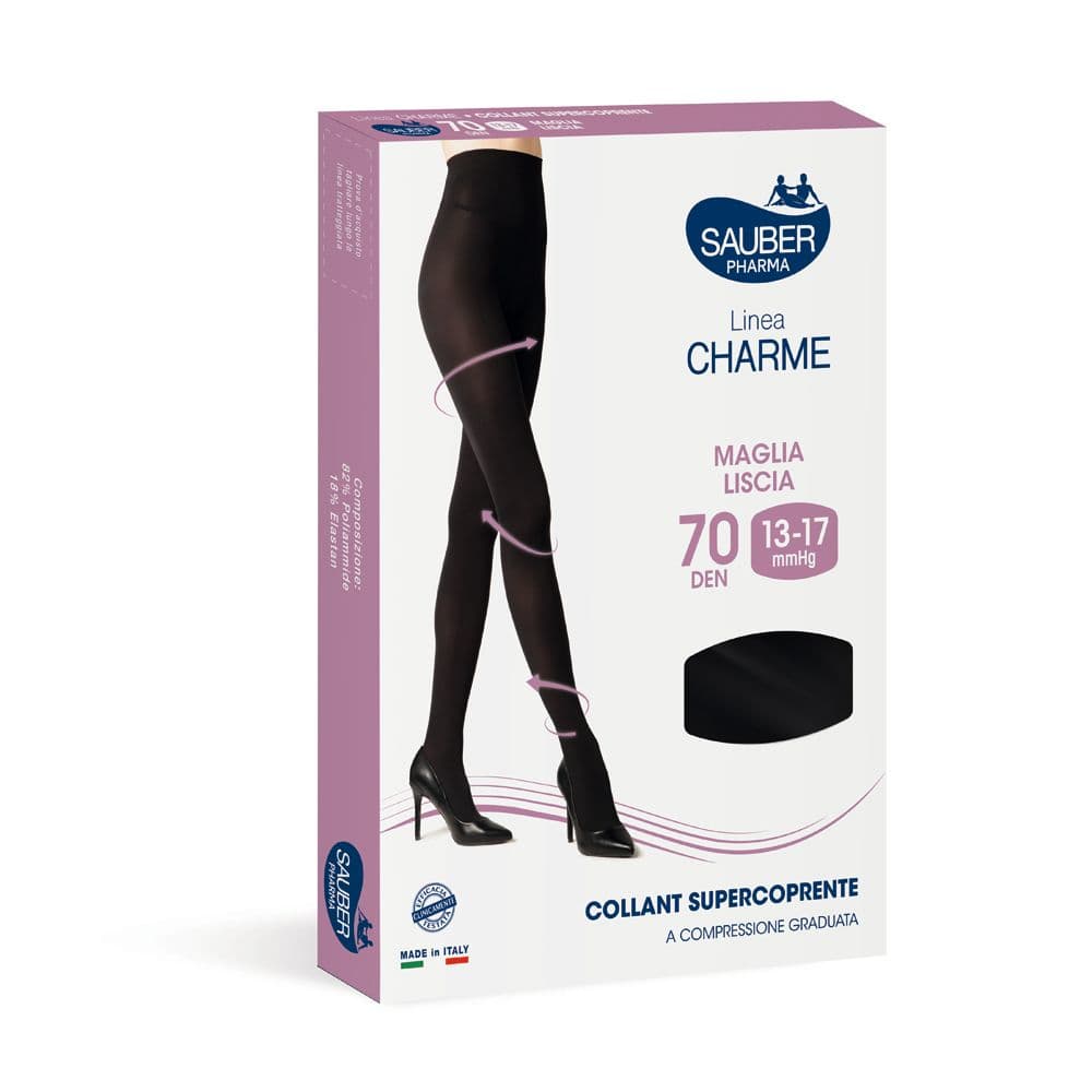 Sauber Pharma Collant Linea Charme Maglia Liscia 70 Den Colore Nero 13