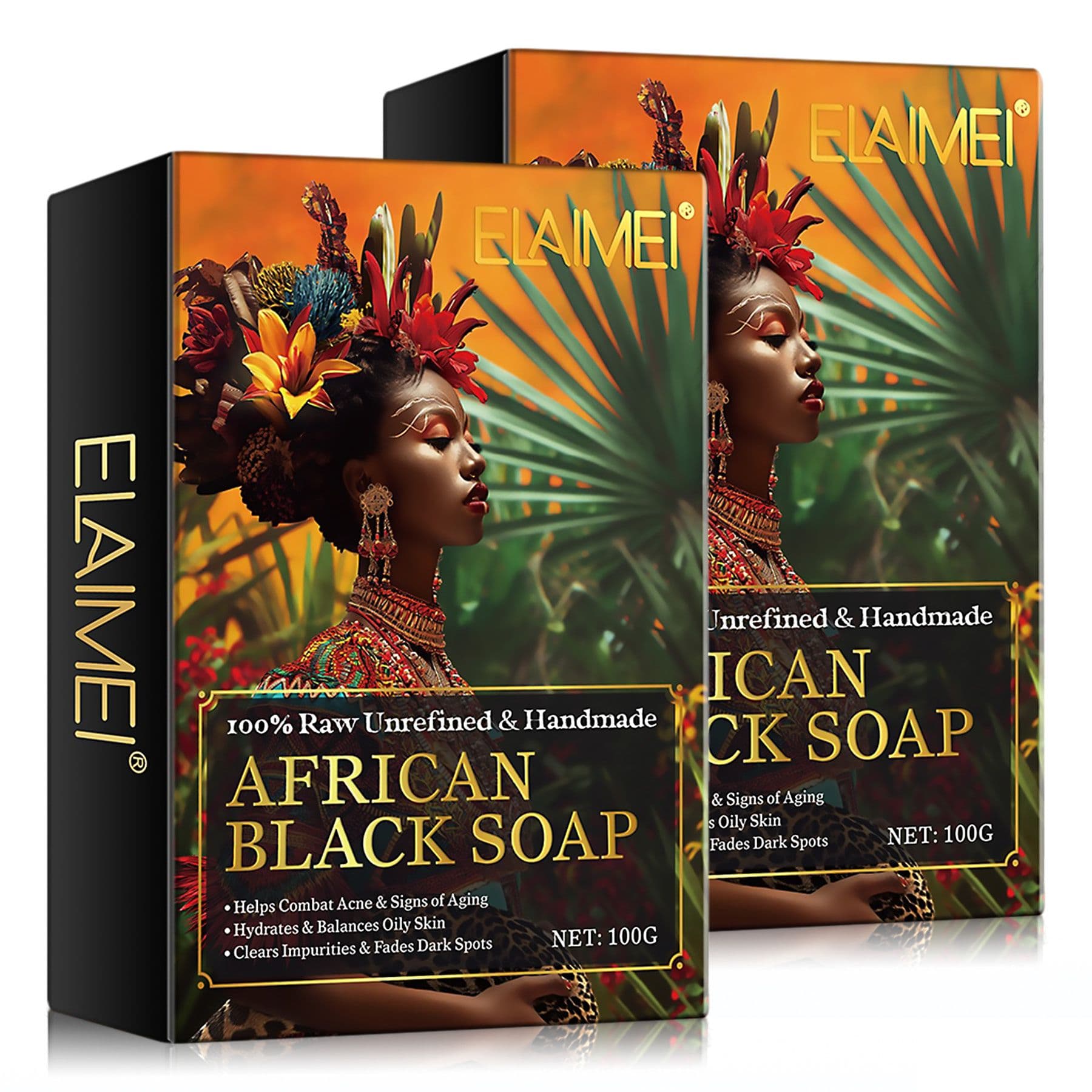 Aliver Sapone nero africano naturale per la cura della pelle 2x100 g S