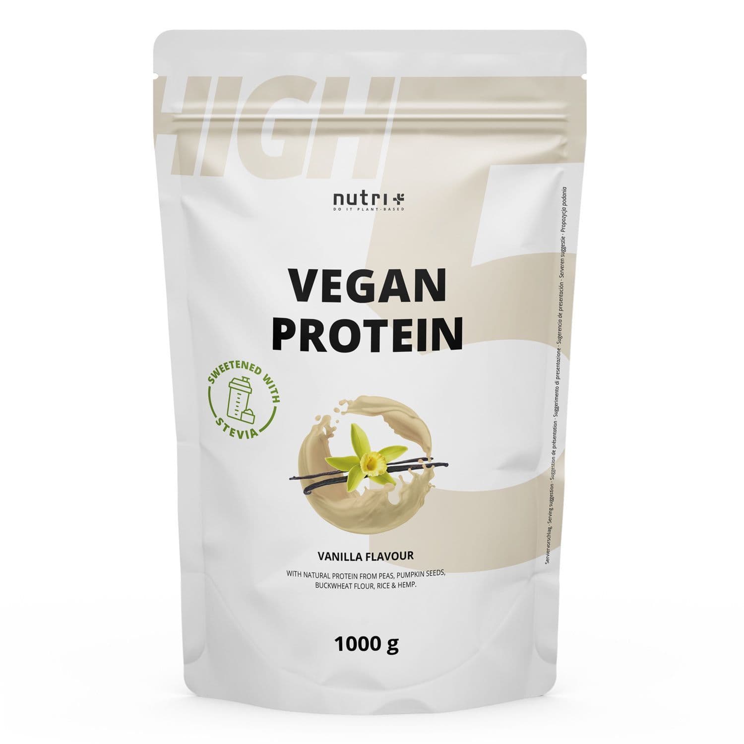 nutri+ High 5 Polvere di Proteine Vegane senza Soia 1kg - con Stevia 1