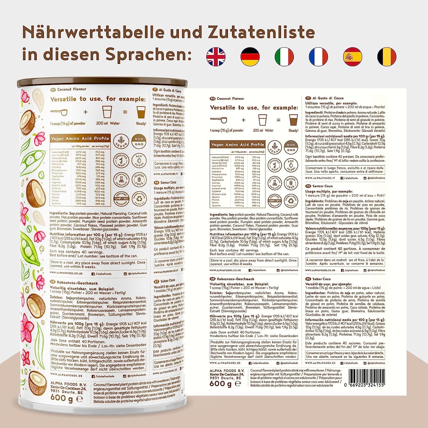 Proteine vegane - KOKOS - Proteine vegetali in polvere 600 g view 2