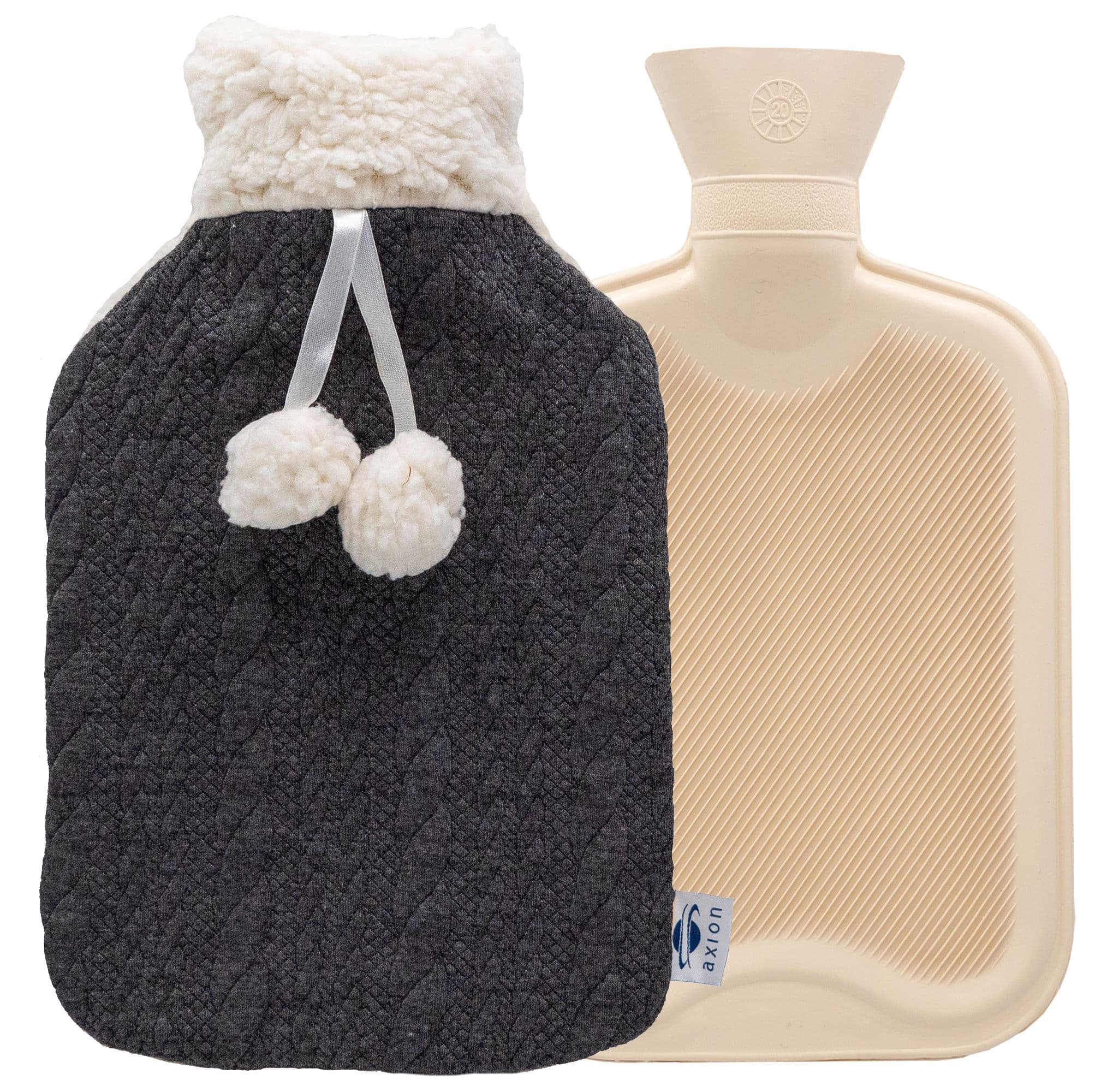 axion borsa dell'acqua calda con copertura in peluche grigio scuro-bia