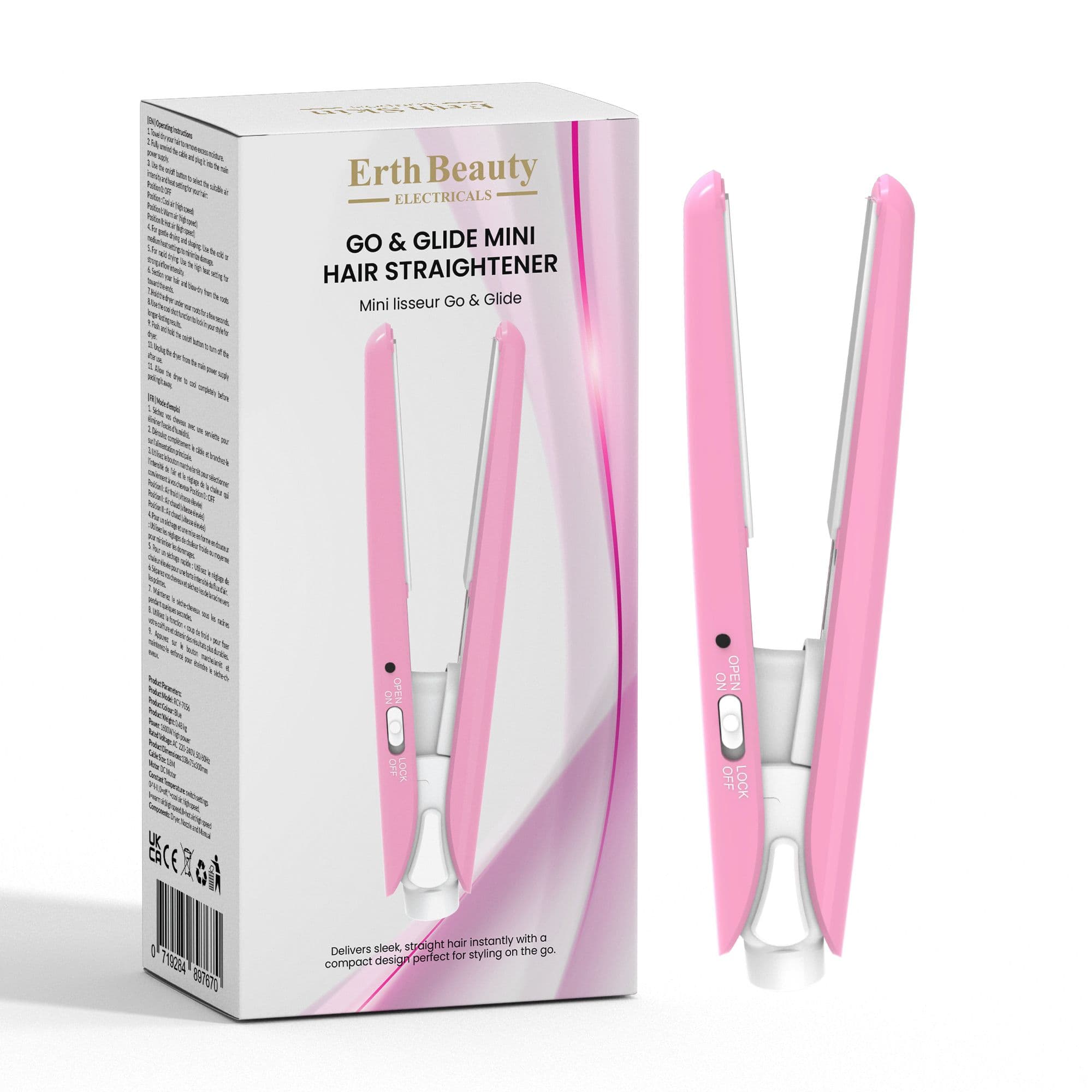 ErthSkin London Mini Piastra Per Capelli Go & Glide Rosa 1 St