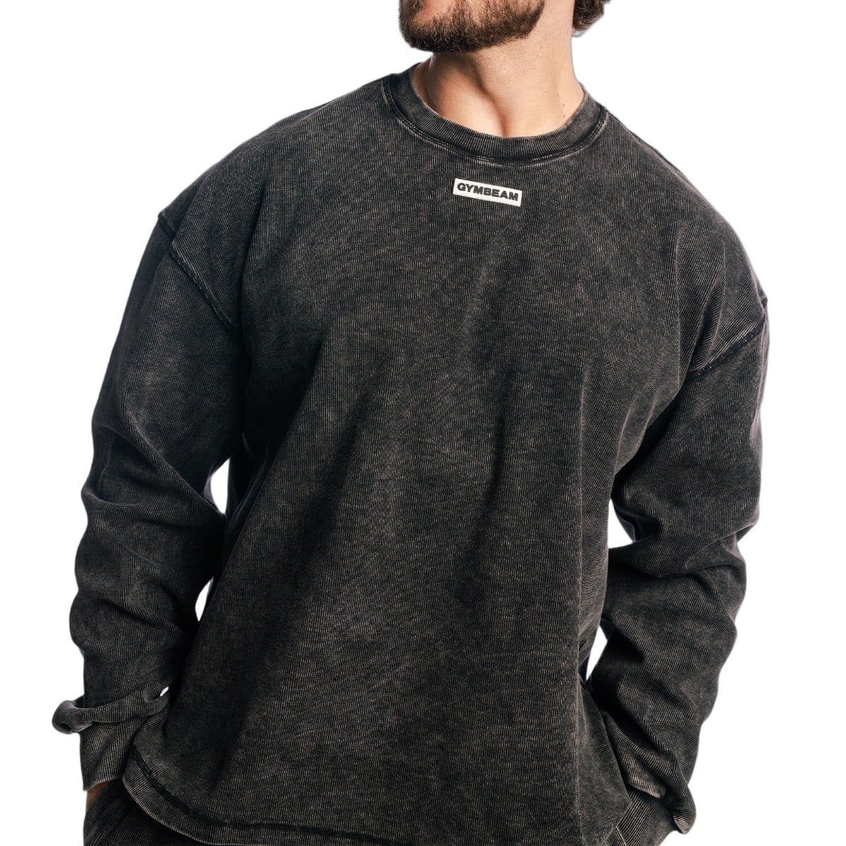 Felpa uomo Aura oversize senza cappuccio Washed Black 1 St view 2