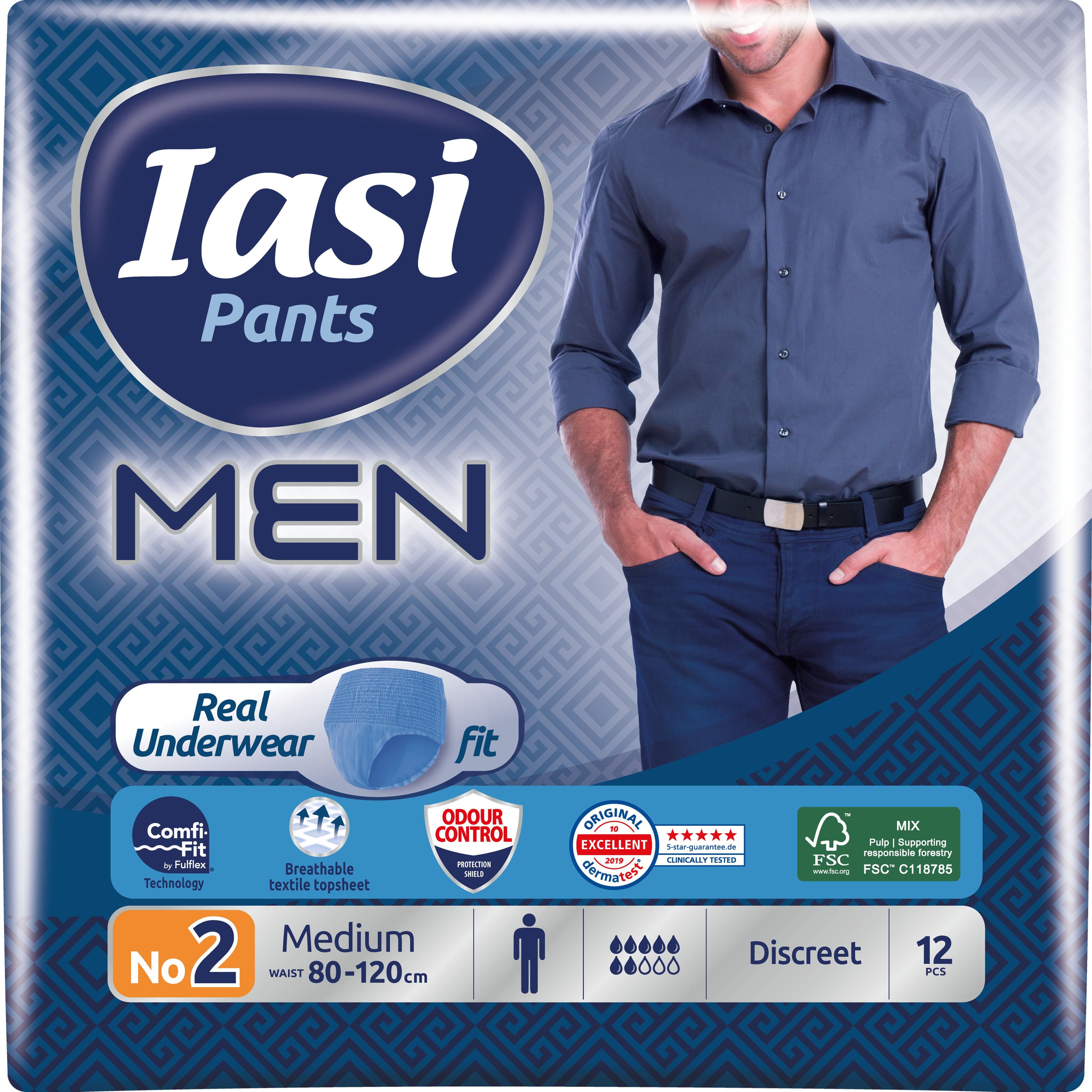IASI Pants MEN, 12 Boxer Assorbenti monouso per Perdite Urinarie, Tagl