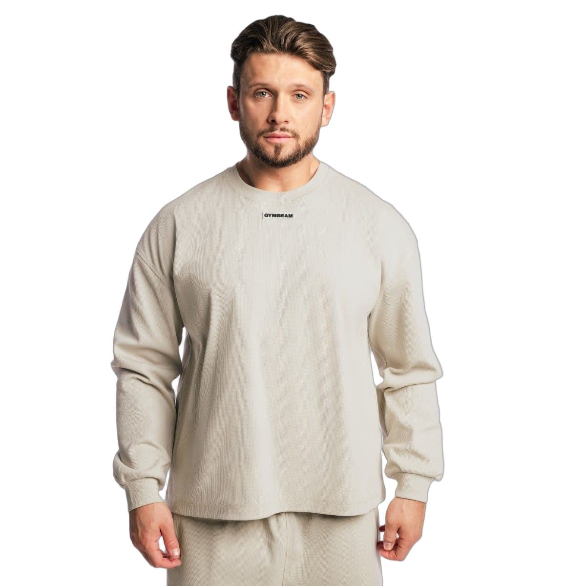 GymBeam Felpa uomo oversize senza cappuccio a maniche lunghe Aura Grey