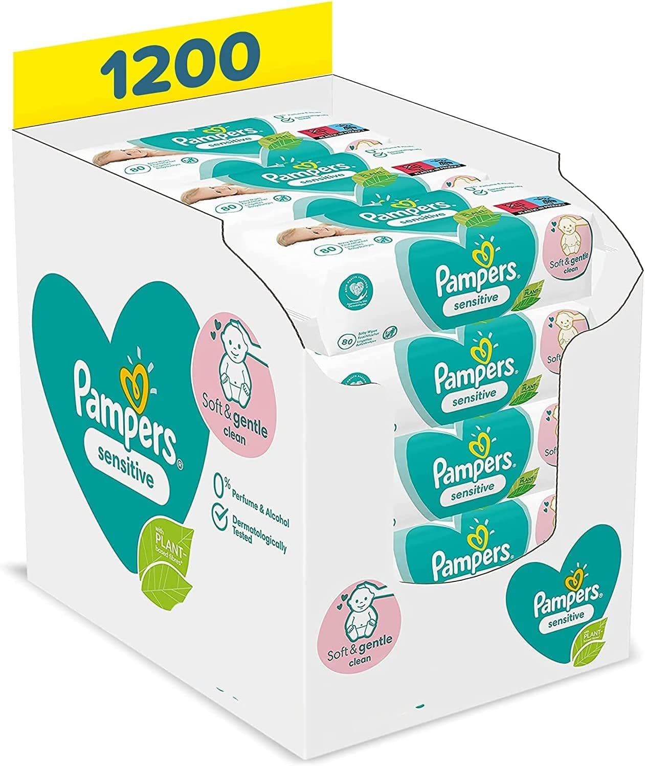 Pampers Sensitive Baby Wipes, 1200 salviette (15 x 80) senza profumo, 